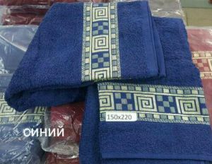 Купить махровую простынь синяя турция